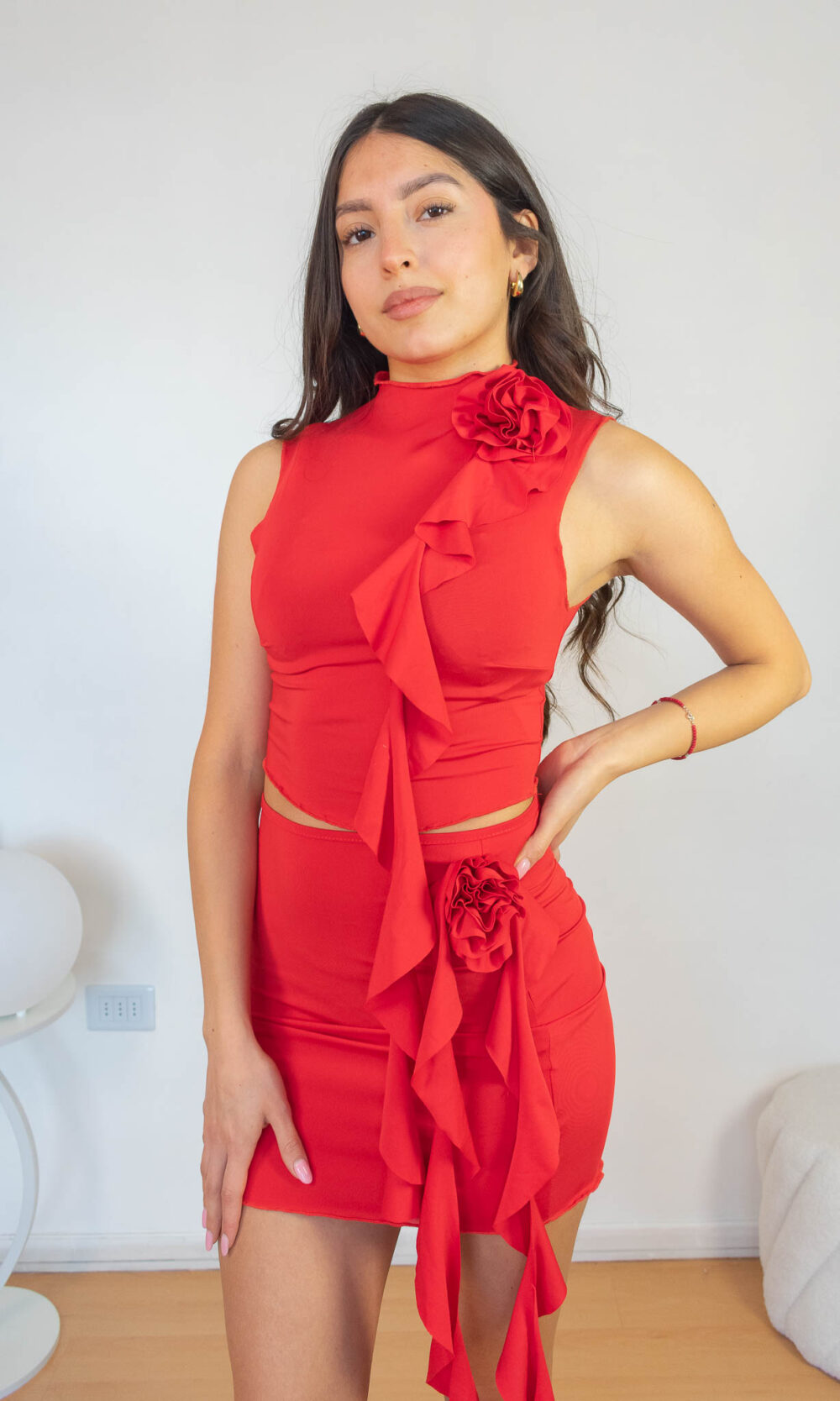 Conjunto Falda y Top | Set elegante con flor para Mujer
