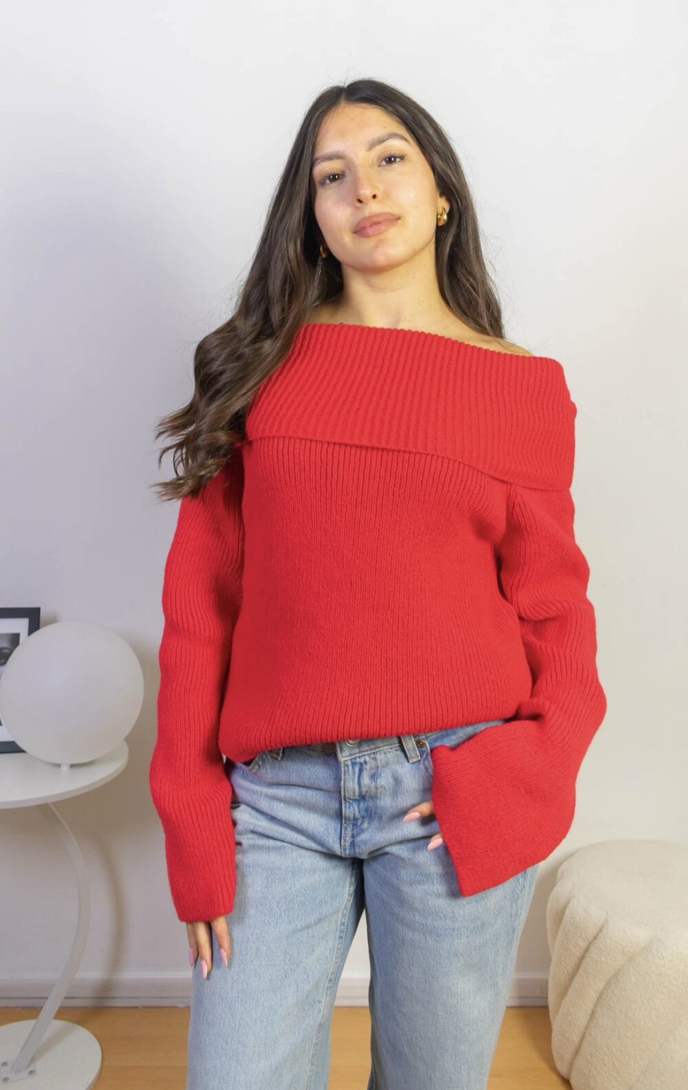 Suéter Off Shoulders Oversize Rojo Mujer Cherry