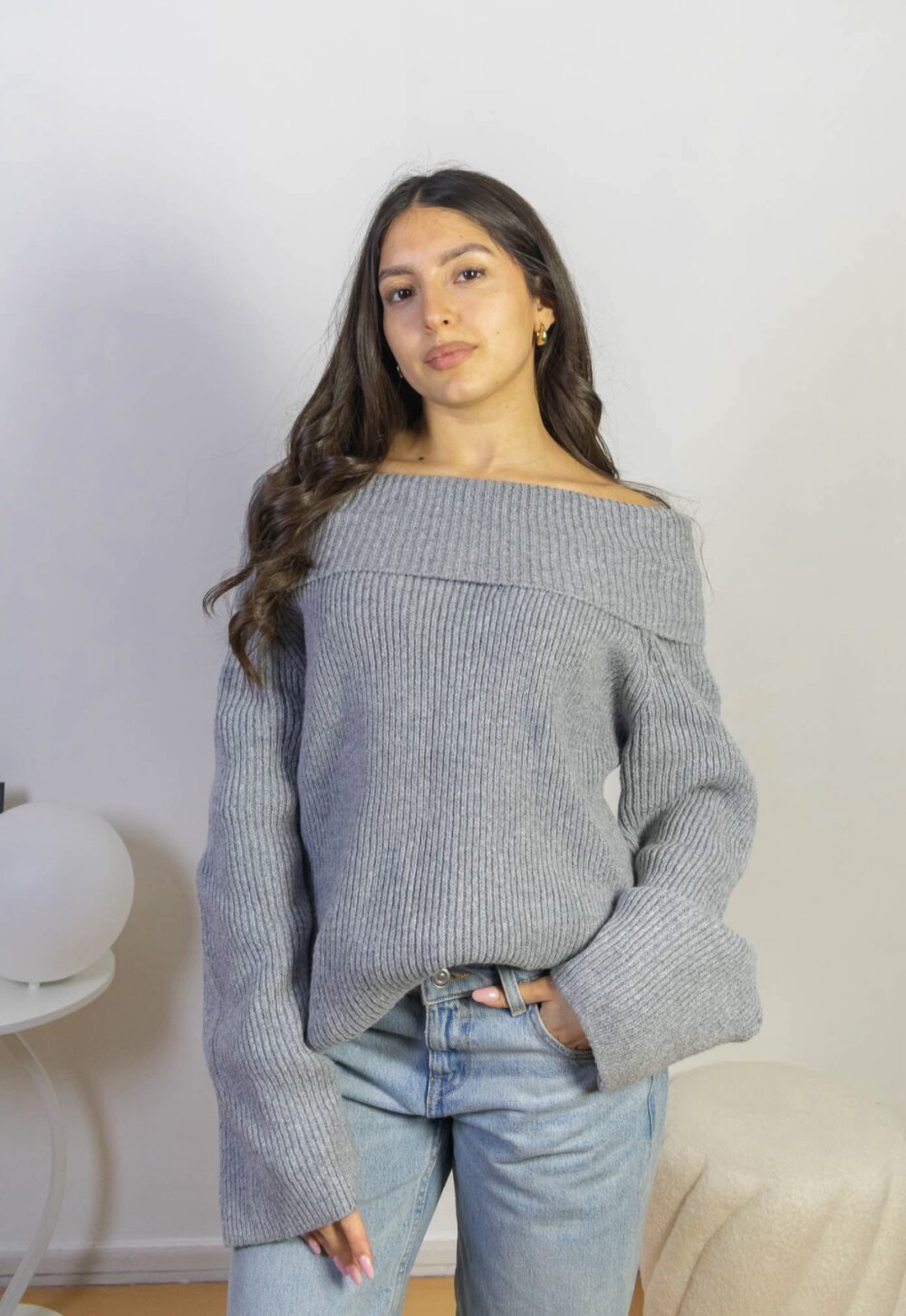 Sweater Oversize Hombros Descubiertos Mujer Gray
