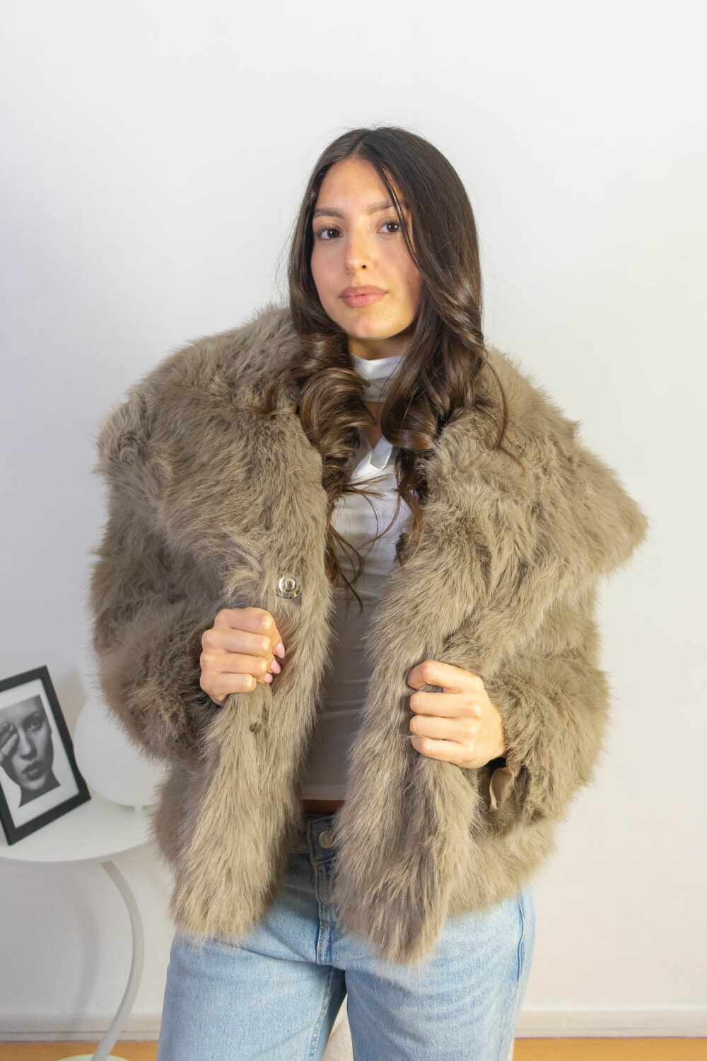 Abrigo Peludo Elegante De Piel Suave Oversize Sara