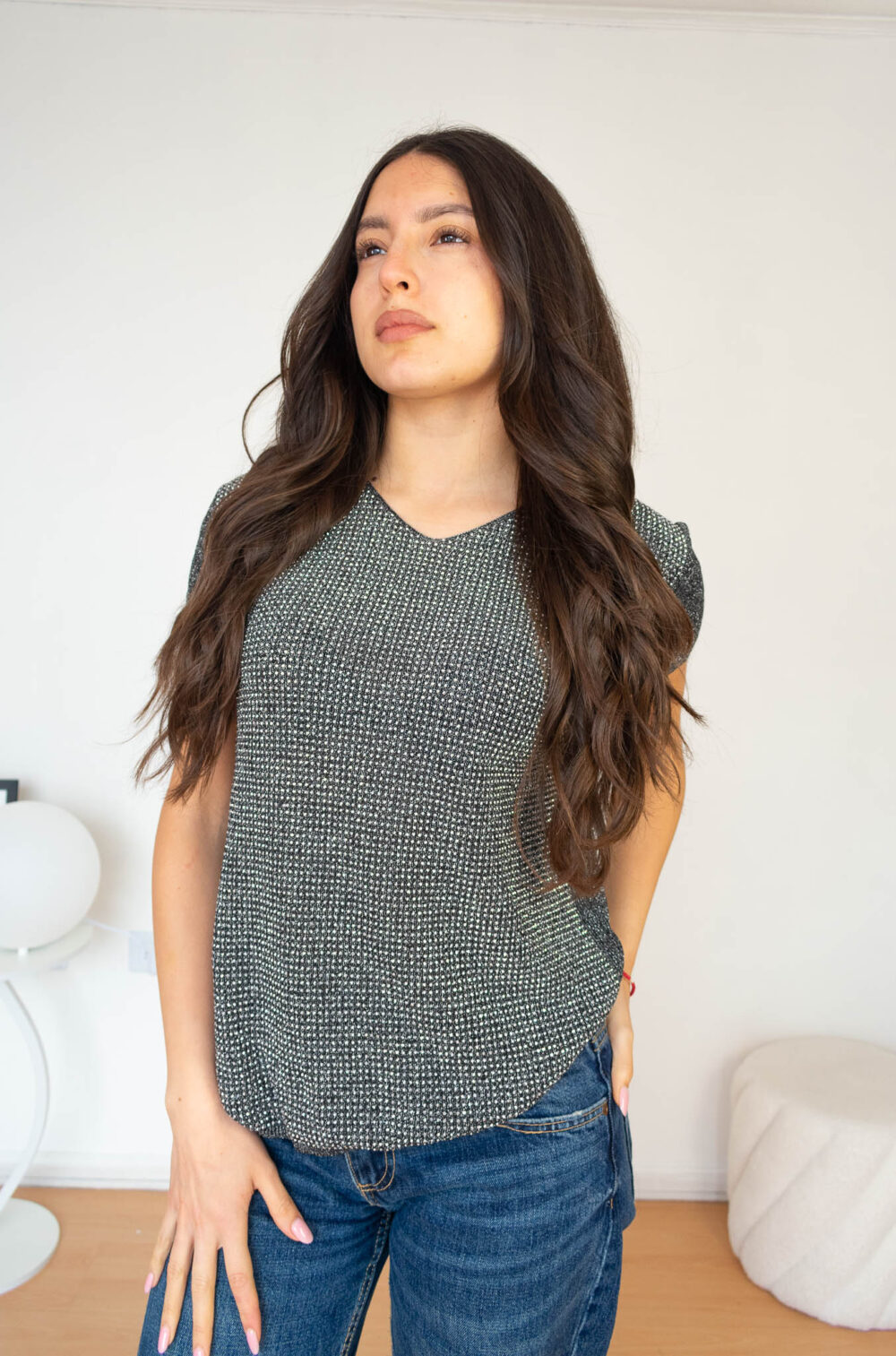 Polera Brillante Manga Corta Elasticada Mujer