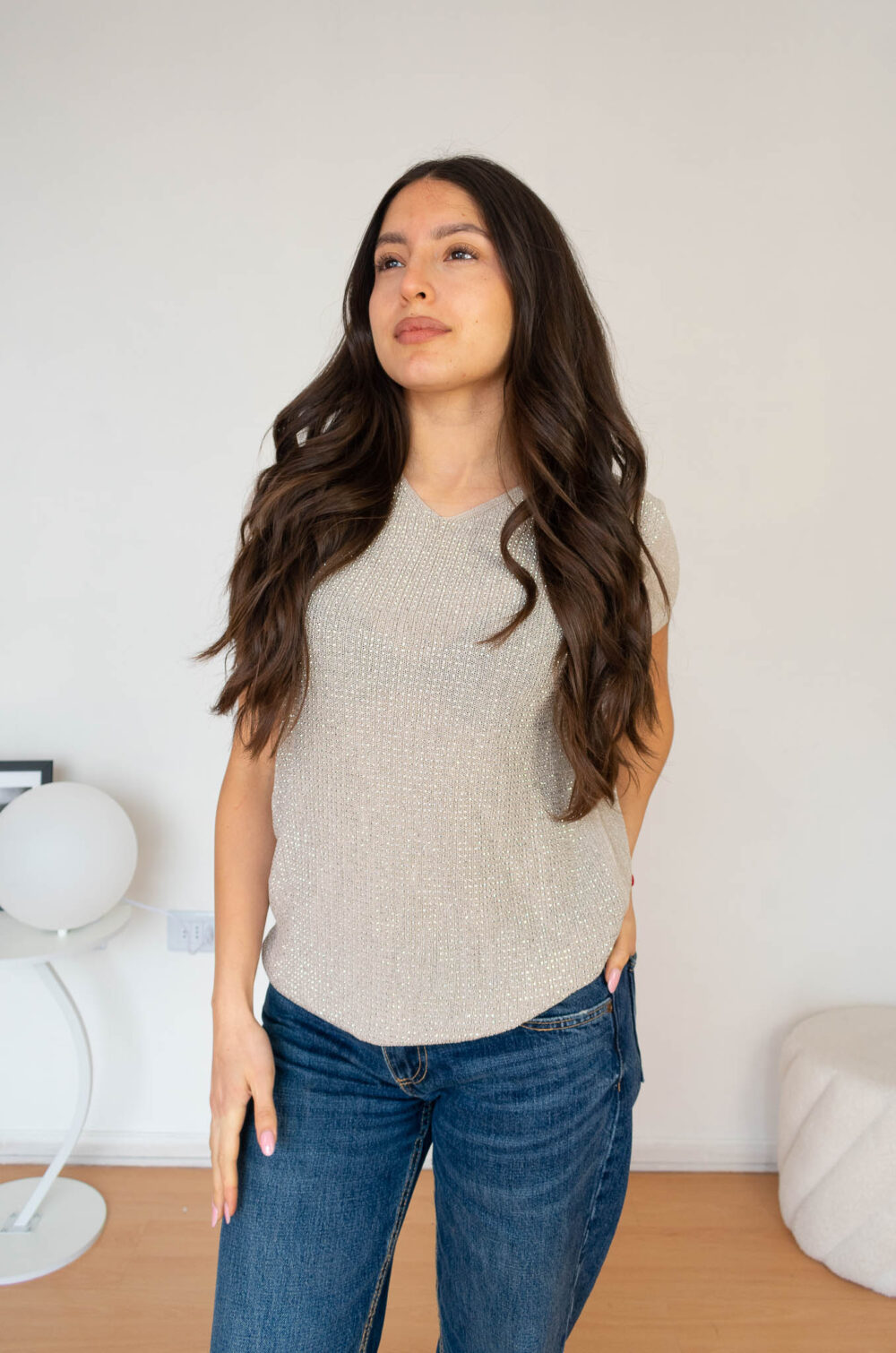 Polera Brillante Manga Corta Elasticada Mujer modelo 3 | 2kinspire