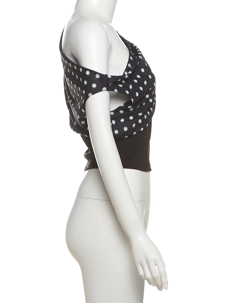 Top Asimetrico con Puntos Blancos para Mujer Top Polka Dots Negro Casual 003 18 | 2kinspire