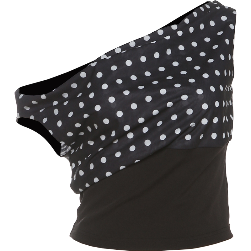 Top Asimetrico con Puntos Blancos para Mujer Top Polka Dots Negro Casual 003 2 | 2kinspire