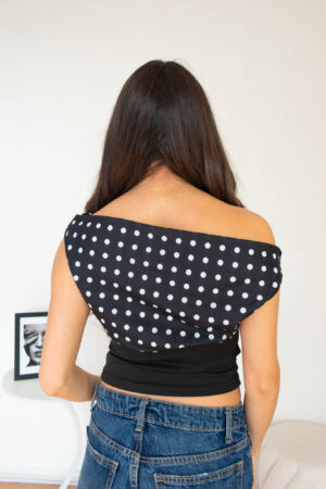 2kinspire | Inicio | Tienda de Ropa Mujer 10 Top Asimetrico con Puntos Blancos para Mujer Top Polka Dots Negro Casual 005 2 | 2kinspire