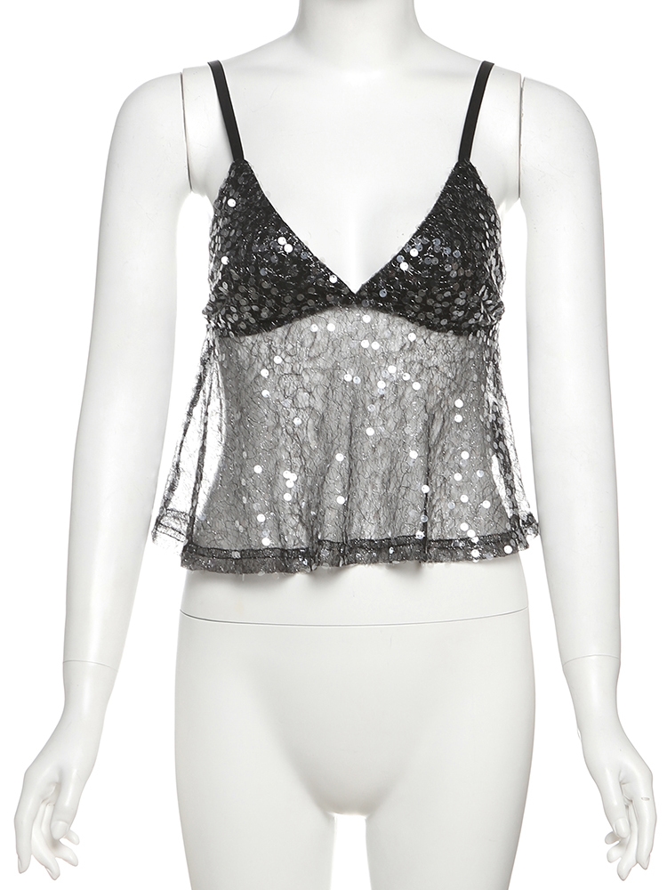 Top de Lentejuelas Plateadas Top de Fiesta o Carrete con Tirantes 002 3 | 2kinspire