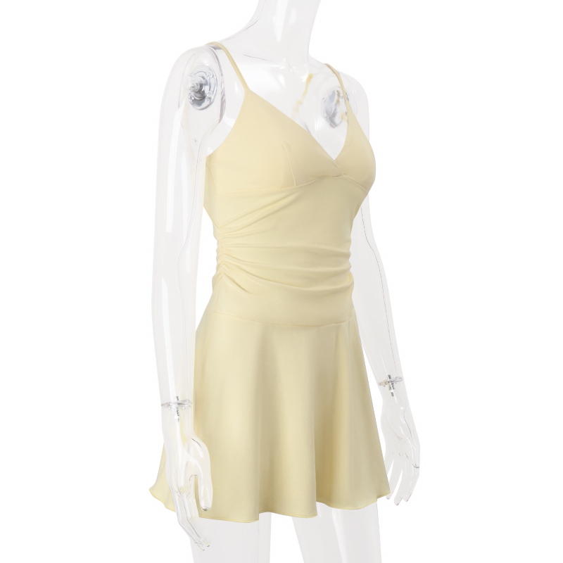 Vestido Mini Amarillo de Tirantes Finos Vestido Corto con Escote en V para Mujer 002 5 | 2kinspire