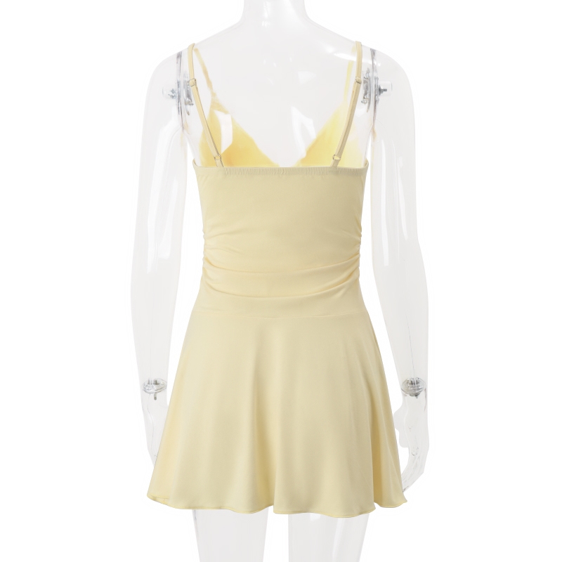 Vestido Mini Amarillo de Tirantes Finos Vestido Corto con Escote en V para Mujer 002 6 | 2kinspire