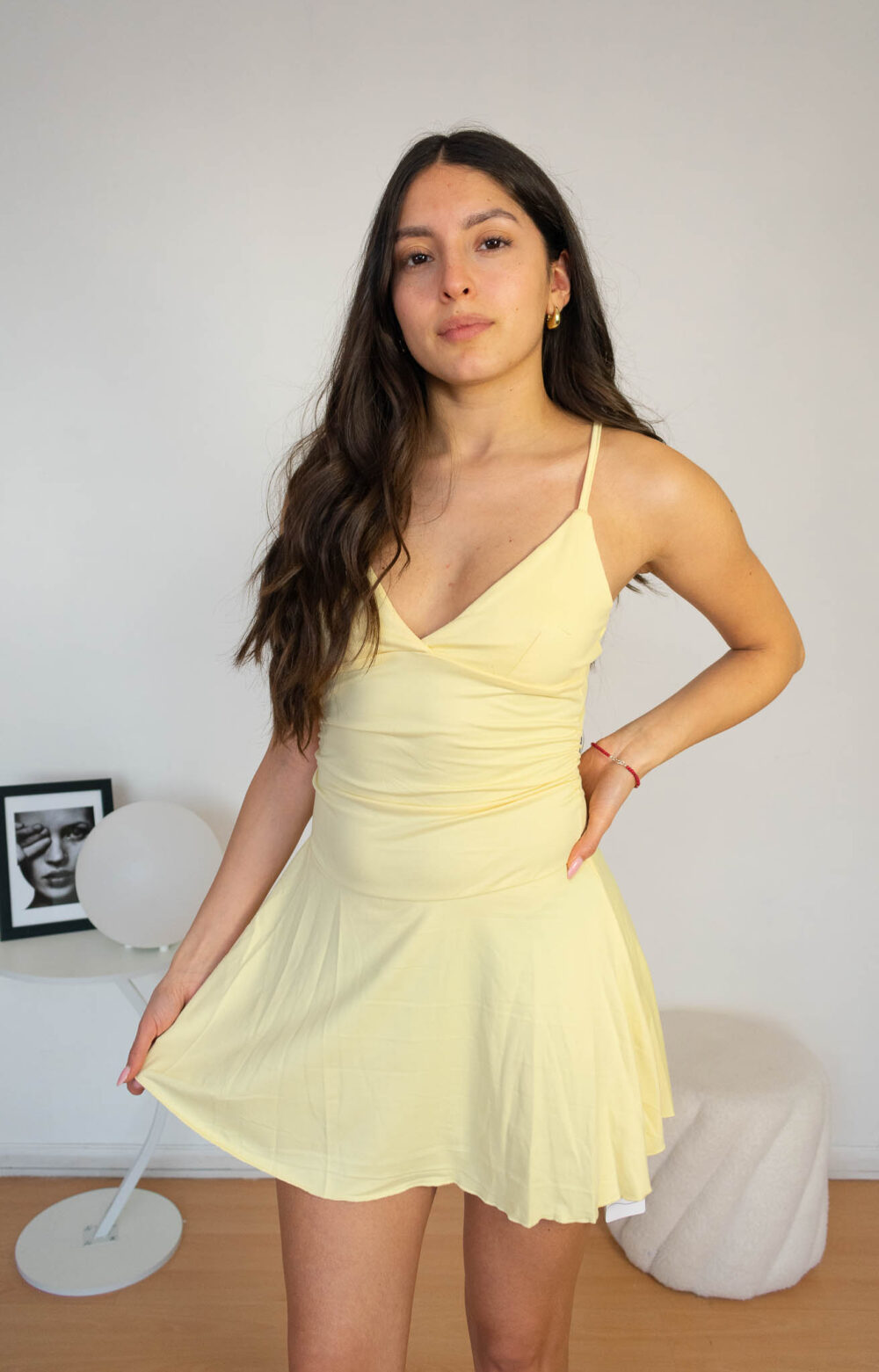 Vestido corto con Tirantes delgados ajustable | Vestido con Escote en V para Mujer
