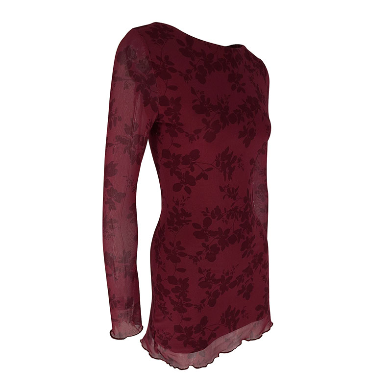 Vestido Mini Burdeo de Manga Larga para Mujer Estampado Floral y Corte Entallado 001 12 | 2kinspire