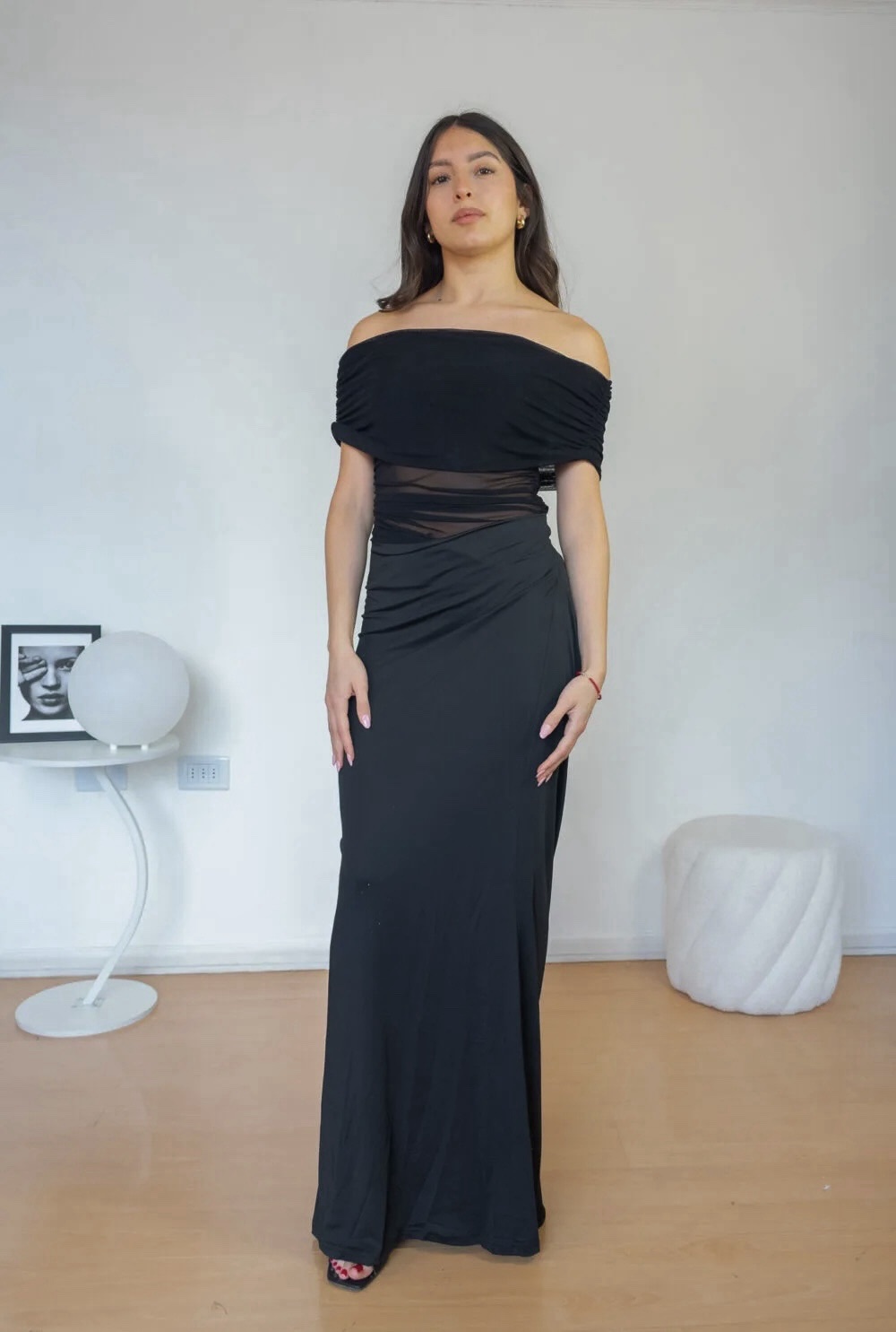 Vestido de Fiesta Asimétrico Cut Out Falda Larga y Escote Recto Caído